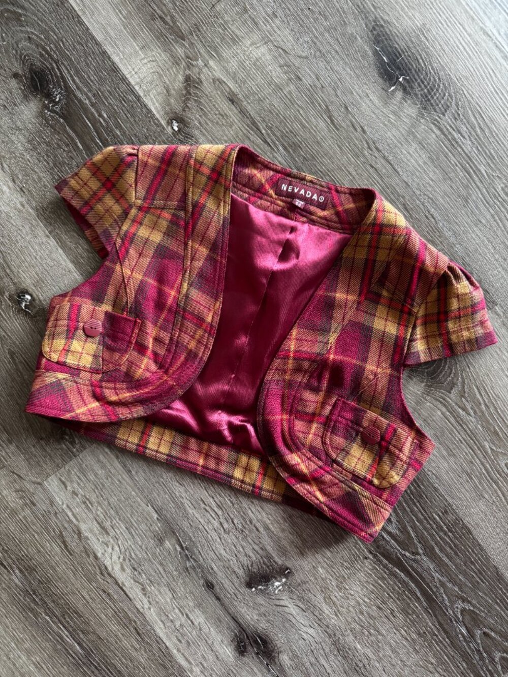 Vintage Y2K Nevada Plaid Cropped Lined Bolero Jacket | Tartan Shrug S